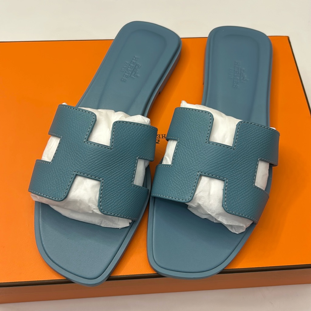 Brand New Hermes Blue Mineral Oran Sandal 39